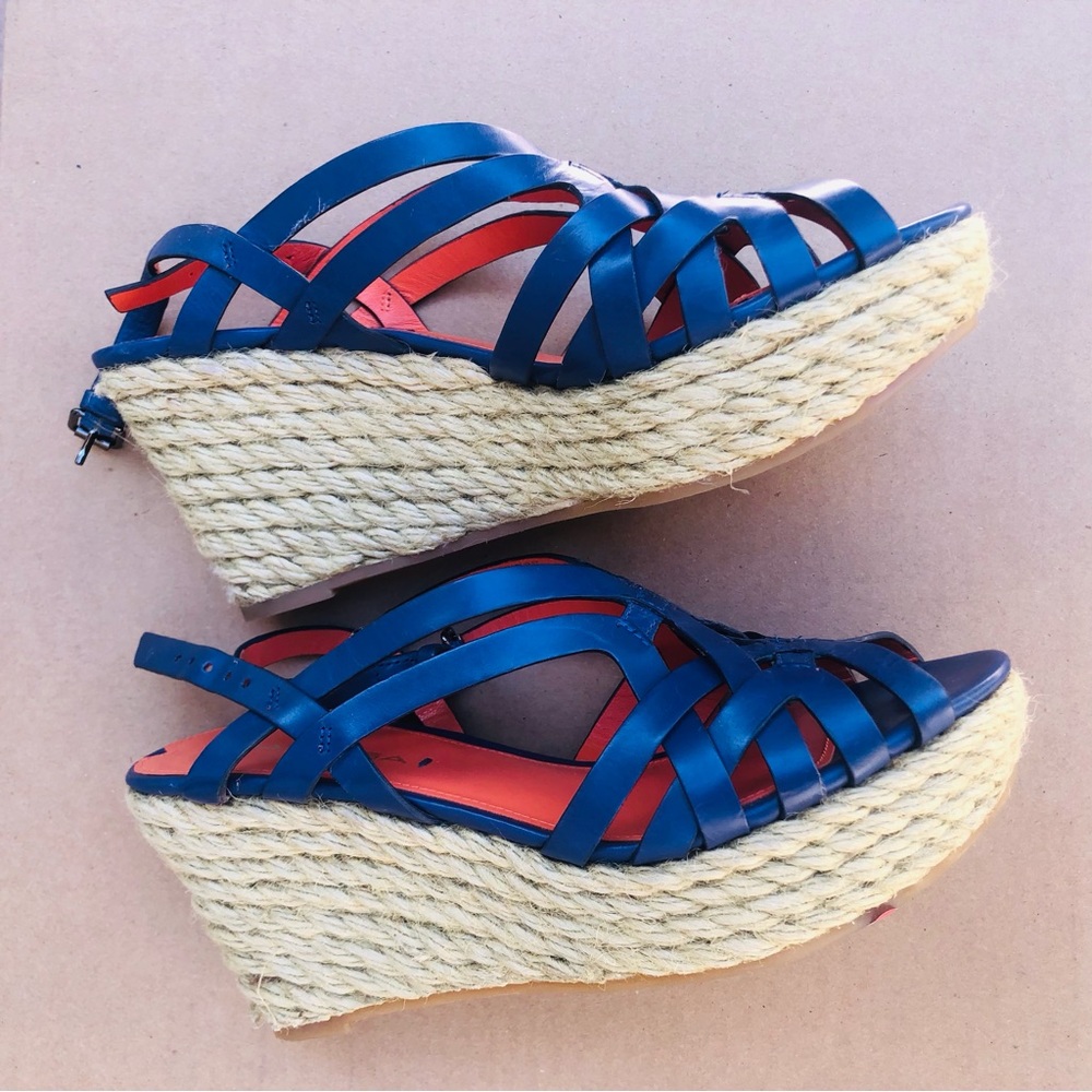 Via Spiga Women's Mable Platform Wedge Sandal Size 6 Strappy Blue Leather Shoes